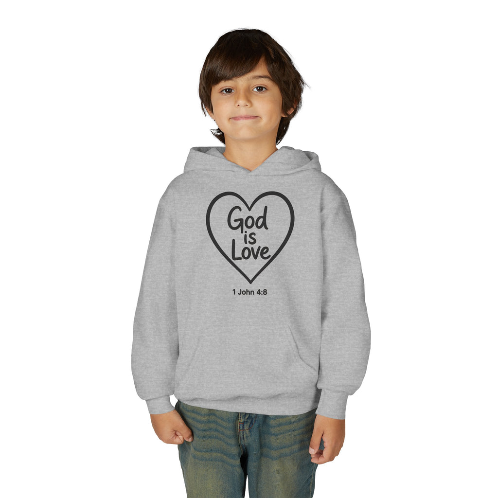 Youth Hoodie — "God Is Love" Heart Bible Verse (1 John 4:8)