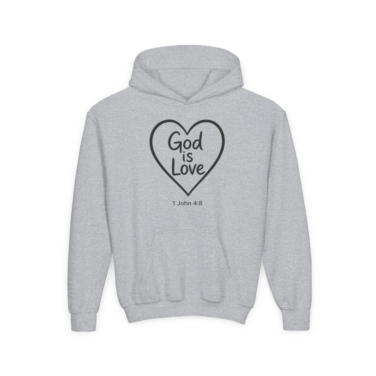 Youth Hoodie — "God Is Love" Heart Bible Verse (1 John 4:8)