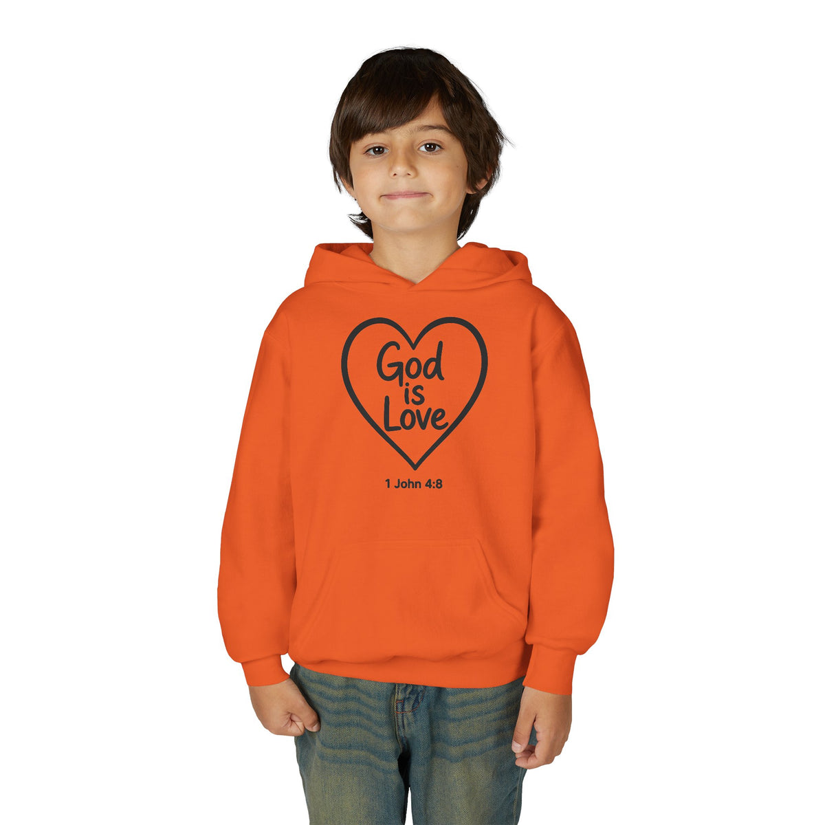 Youth Hoodie — "God Is Love" Heart Bible Verse (1 John 4:8)
