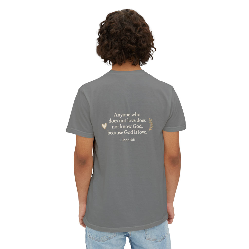 Pocket T-Shirt — 1 John 4:8 'God is Love' Inspirational Christian Tee