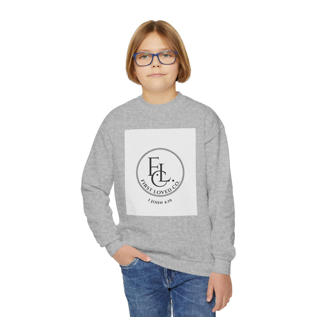 Youth Crewneck Sweatshirt — First Loved Co. Logo Pullover