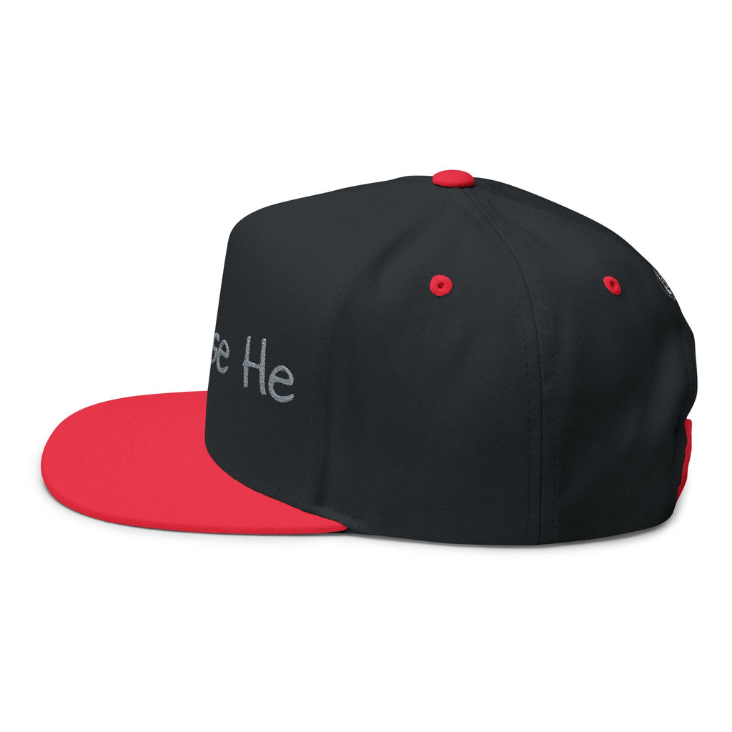 Flat Bill Cap — "because He" Embroidered Christian Snapback