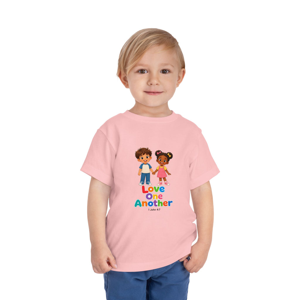 Toddler Tee — "Love One Another" Kids Christian Shirt (Hold Hands Rainbow Design)