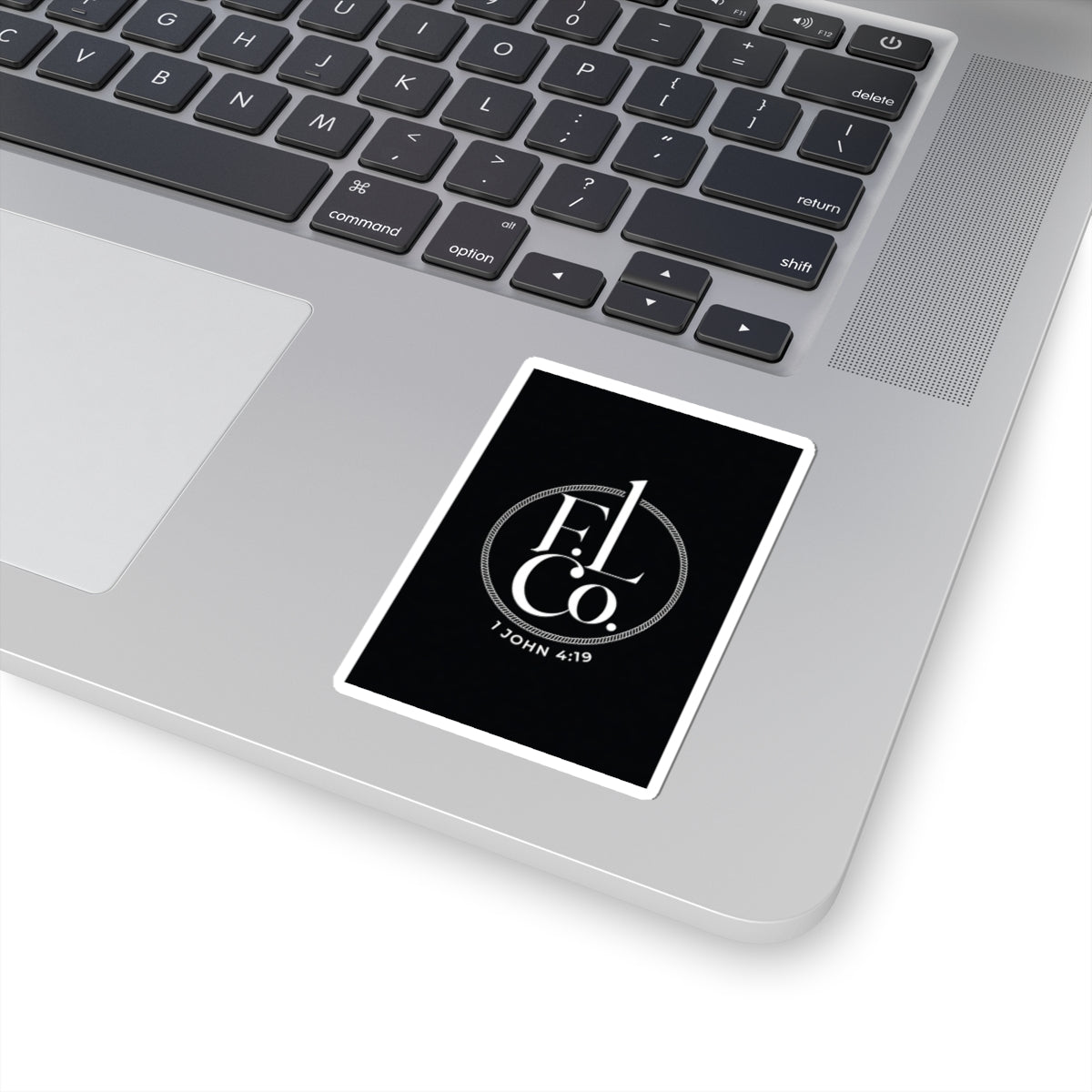 Faith Logo Kiss-Cut Sticker — 1 John 4:19 Minimal Vinyl Decal