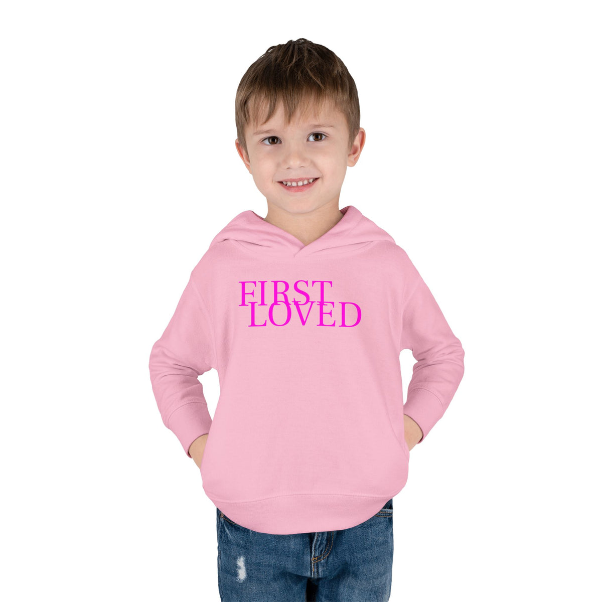 Toddler Hoodie - “First Loved” Christian Pullover (1 John 4:19)