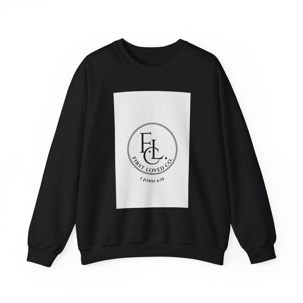 Crewneck Sweatshirt - First Loved Co. Logo with "1 John 4:19" Christian Apparel