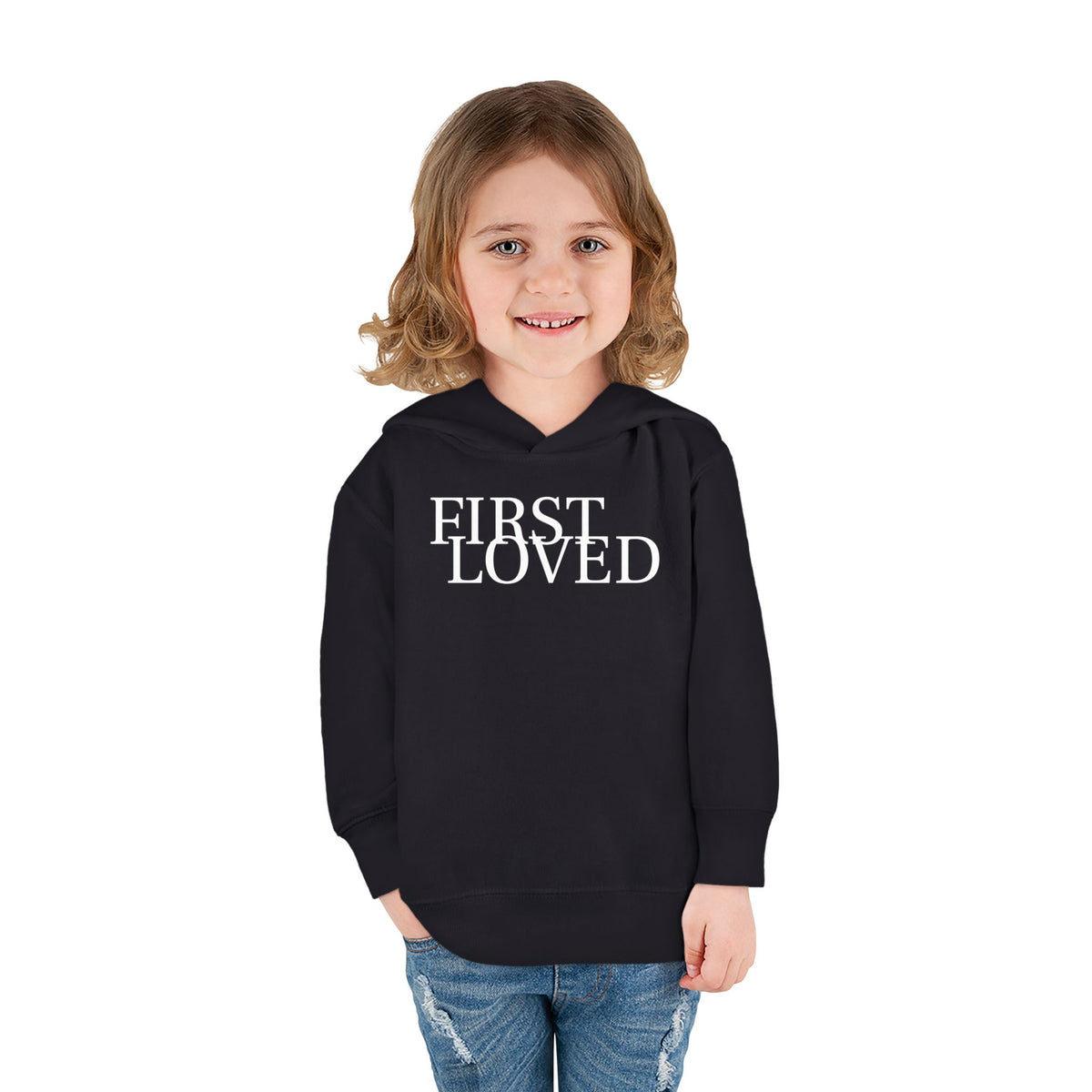 Toddler Hoodie - “First Loved” Christian Pullover (1 John 4:19)
