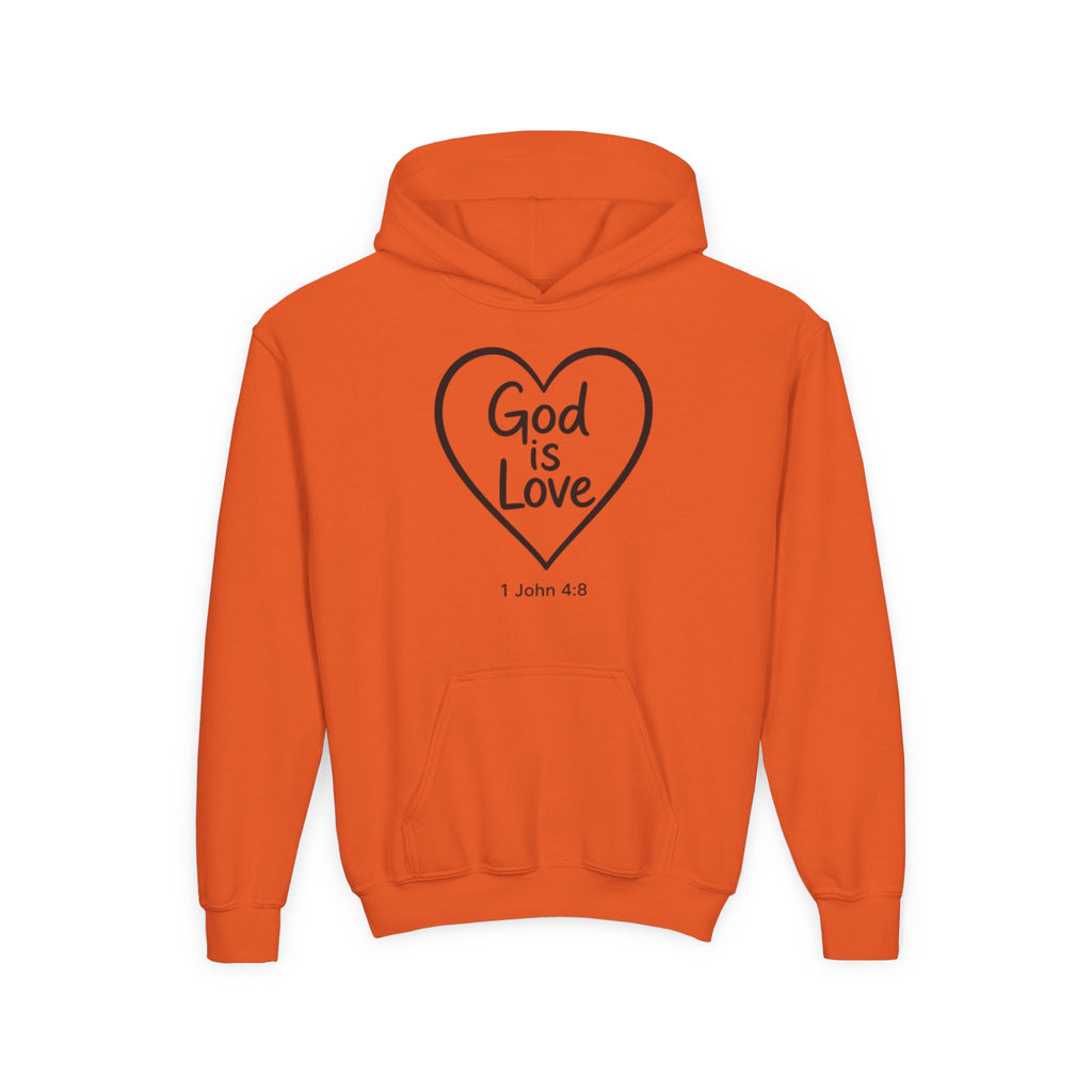 Youth Hoodie — "God Is Love" Heart Bible Verse (1 John 4:8)