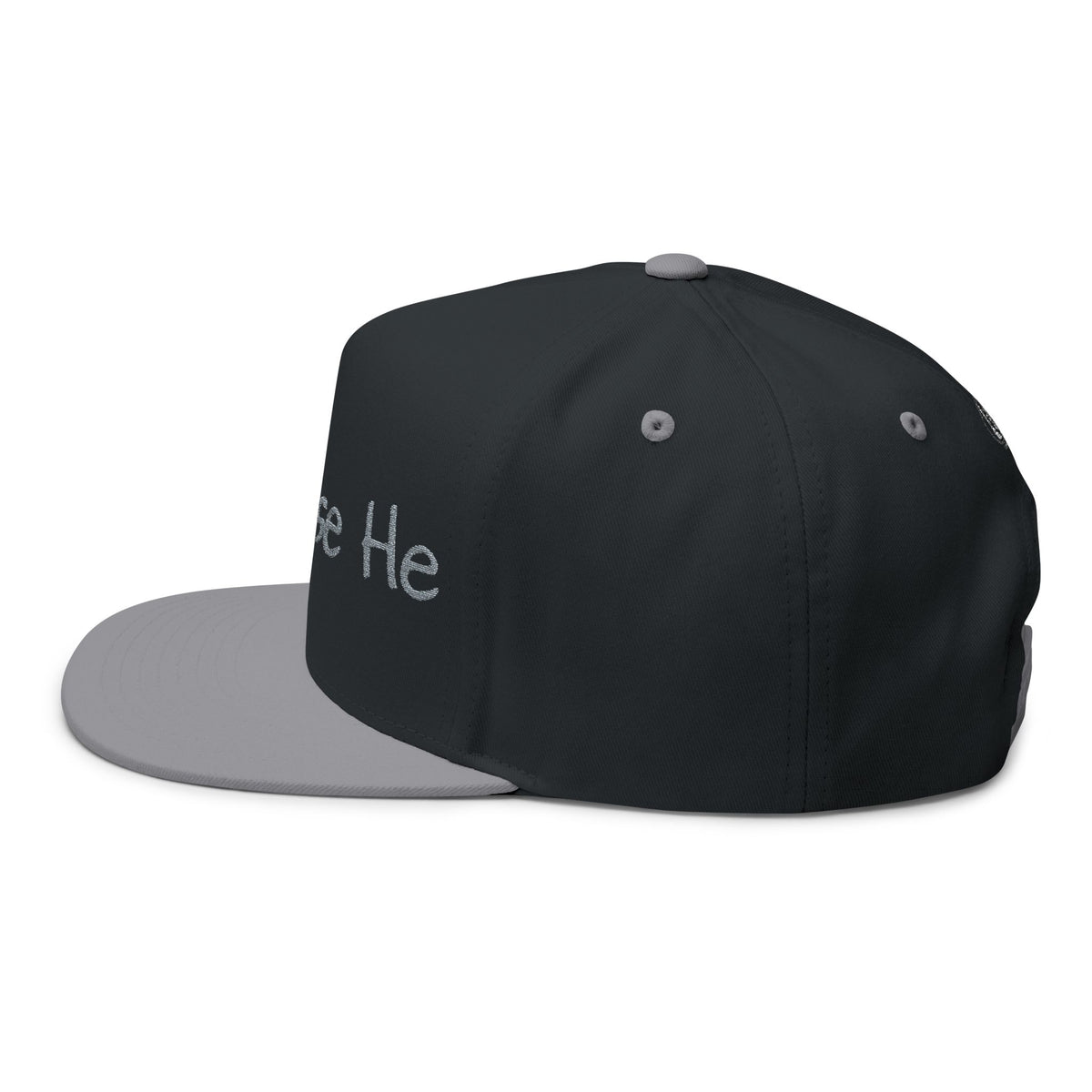 Flat Bill Cap — "because He" Embroidered Christian Snapback
