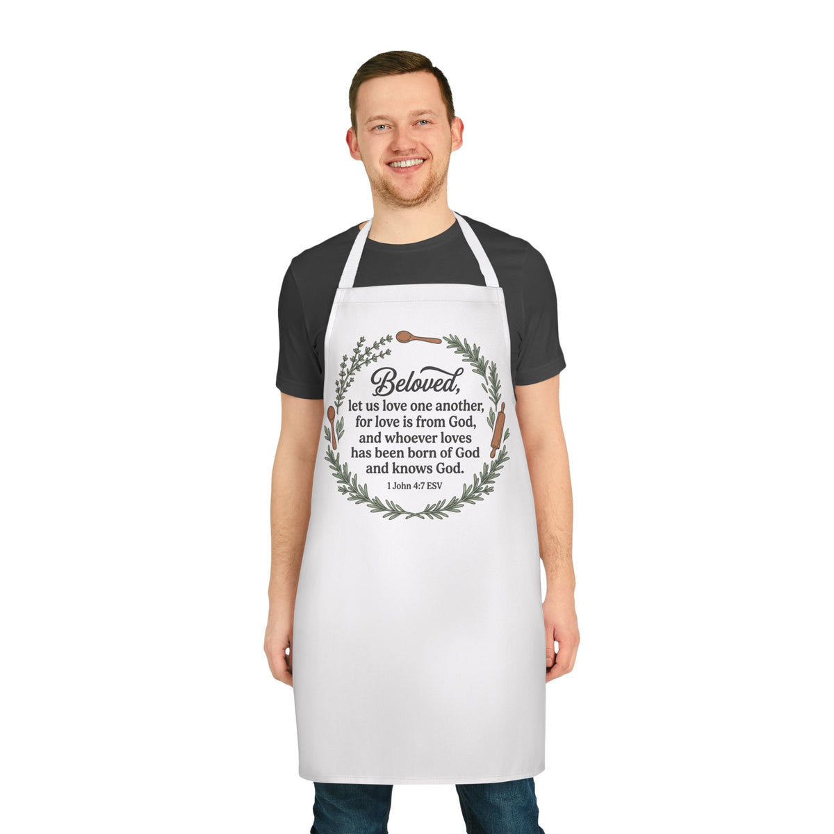 Biblical 'Beloved' Wreath Apron — Christian Scripture Cooking Apron (1 John 4:7)