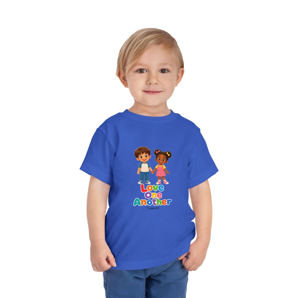 Toddler Tee — "Love One Another" Kids Christian Shirt (Hold Hands Rainbow Design)