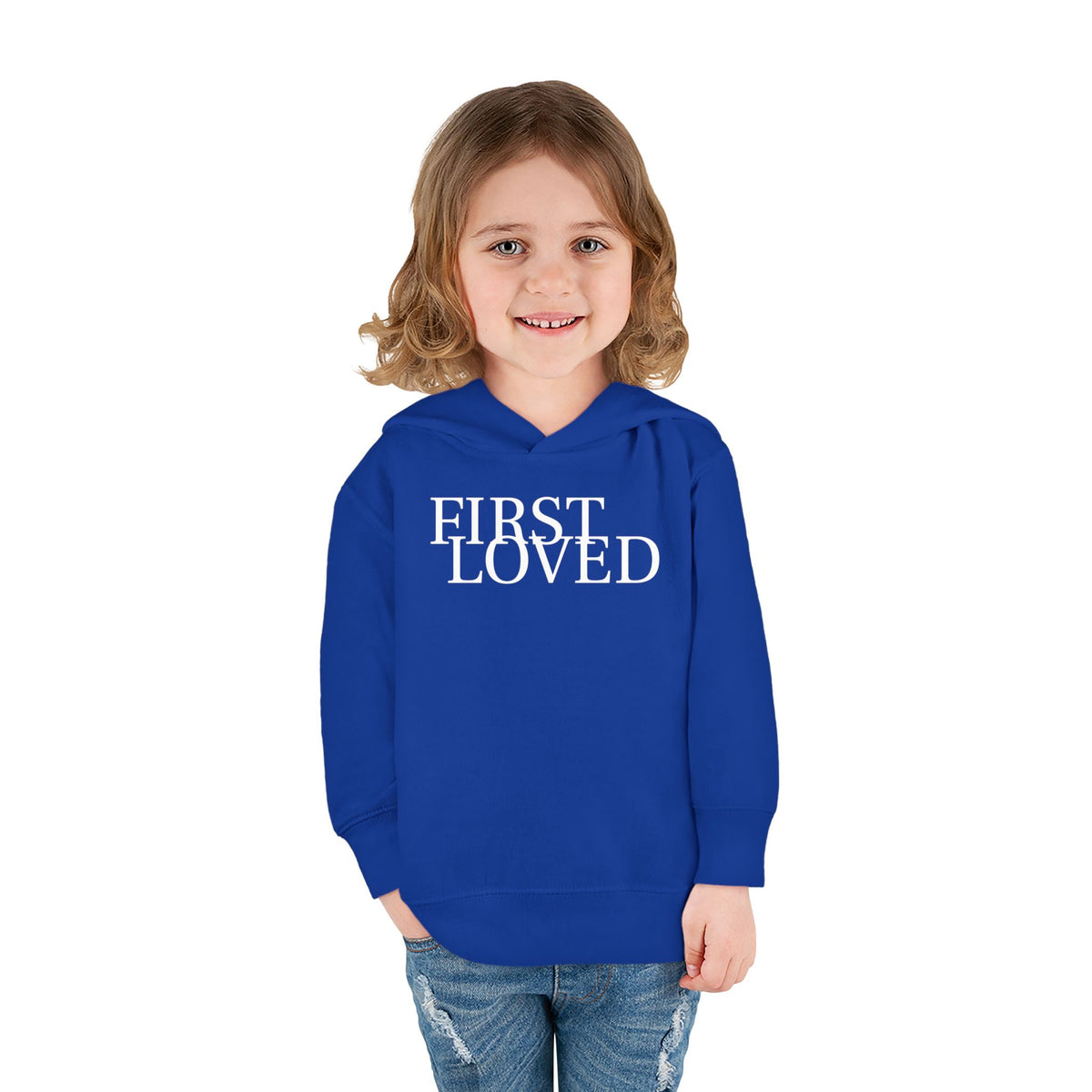 Toddler Hoodie - “First Loved” Christian Pullover (1 John 4:19)