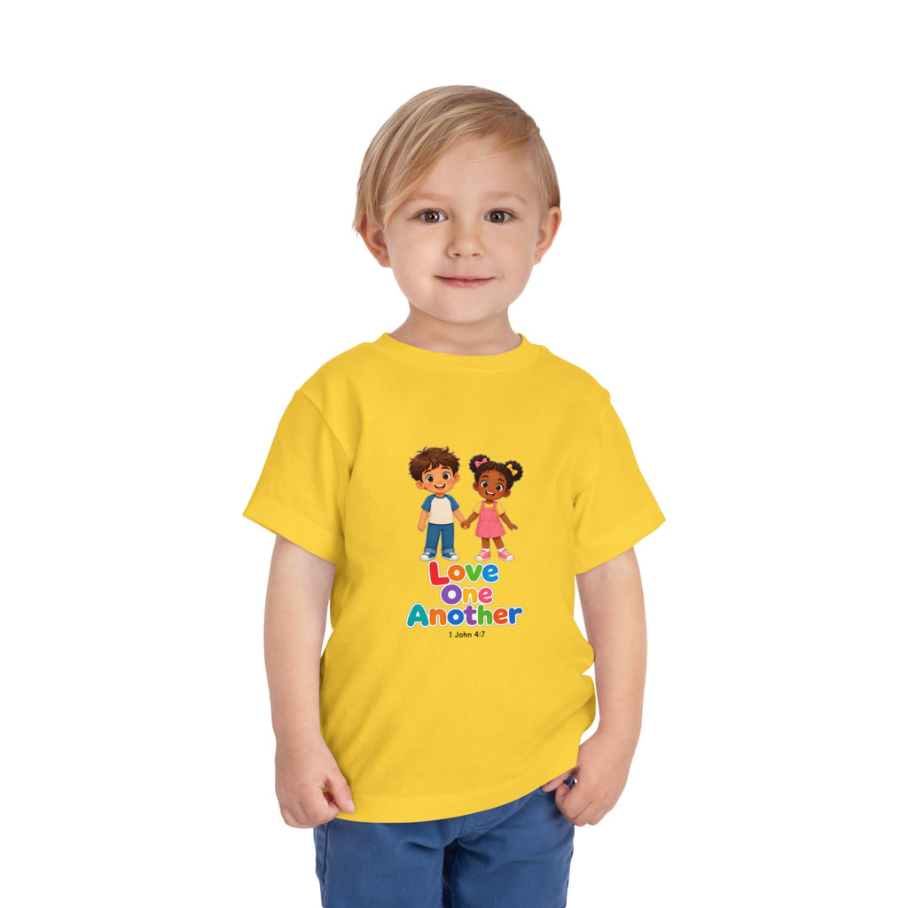 Toddler Tee — "Love One Another" Kids Christian Shirt (Hold Hands Rainbow Design)