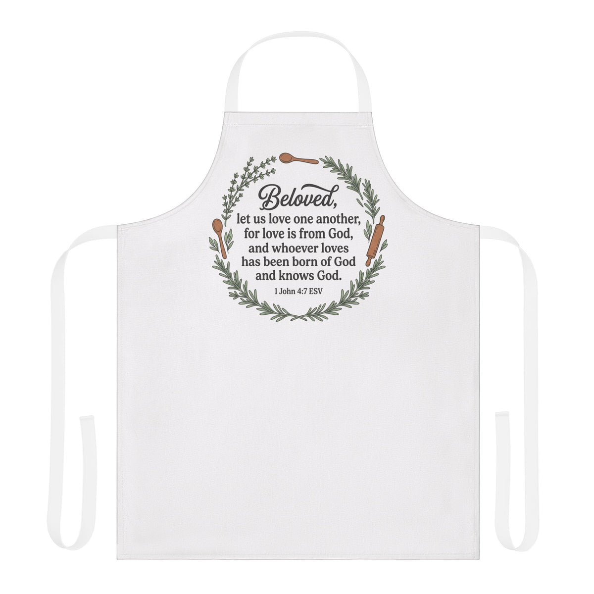 Biblical 'Beloved' Wreath Apron — Christian Scripture Cooking Apron (1 John 4:7)