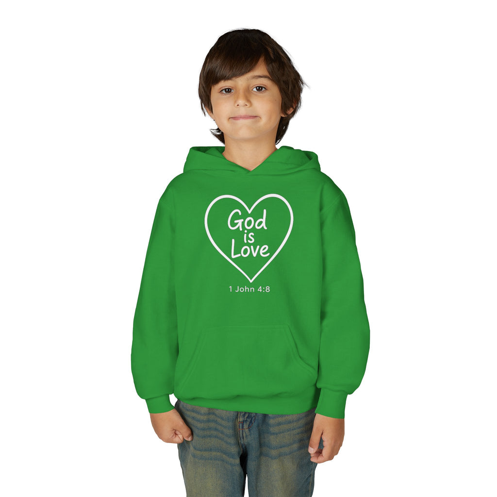 Youth Hoodie — "God Is Love" Heart Bible Verse (1 John 4:8)