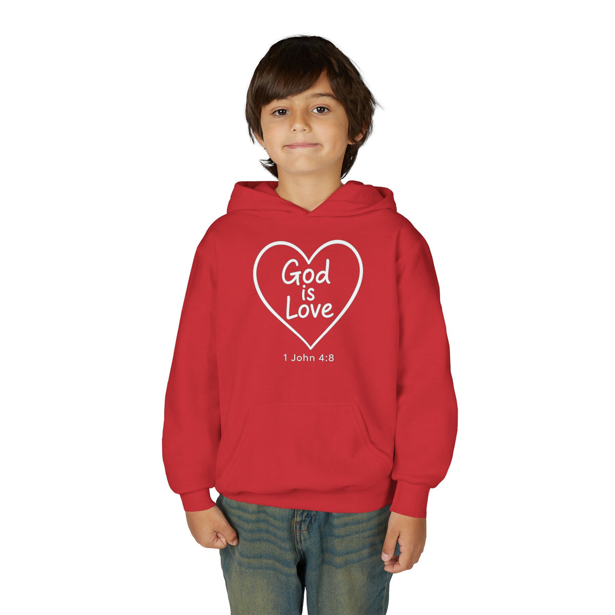 Youth Hoodie — "God Is Love" Heart Bible Verse (1 John 4:8)
