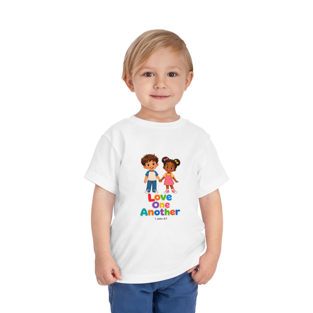 Toddler Tee — "Love One Another" Kids Christian Shirt (Hold Hands Rainbow Design)