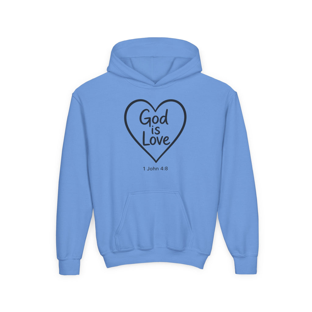 Youth Hoodie — "God Is Love" Heart Bible Verse (1 John 4:8)