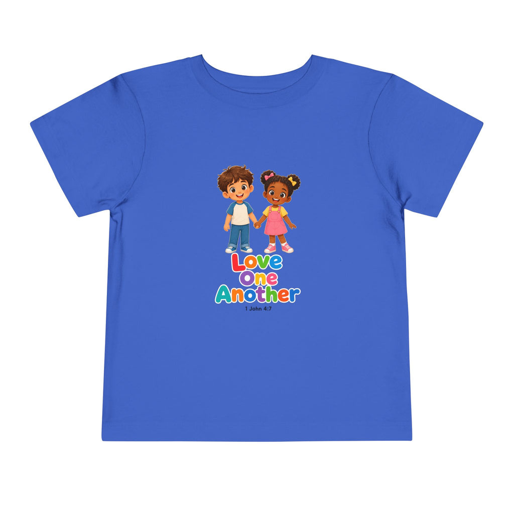 Toddler Tee — "Love One Another" Kids Christian Shirt (Hold Hands Rainbow Design)