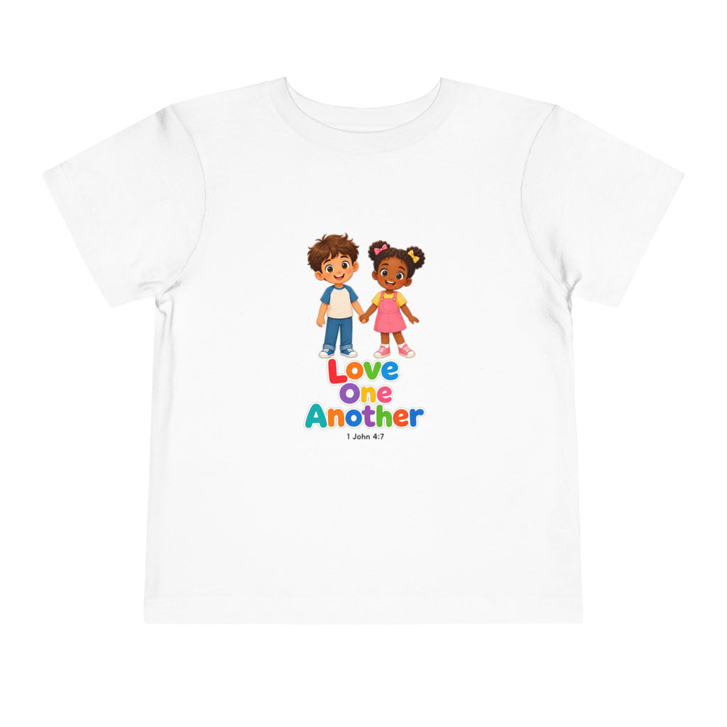 Toddler Tee — "Love One Another" Kids Christian Shirt (Hold Hands Rainbow Design)