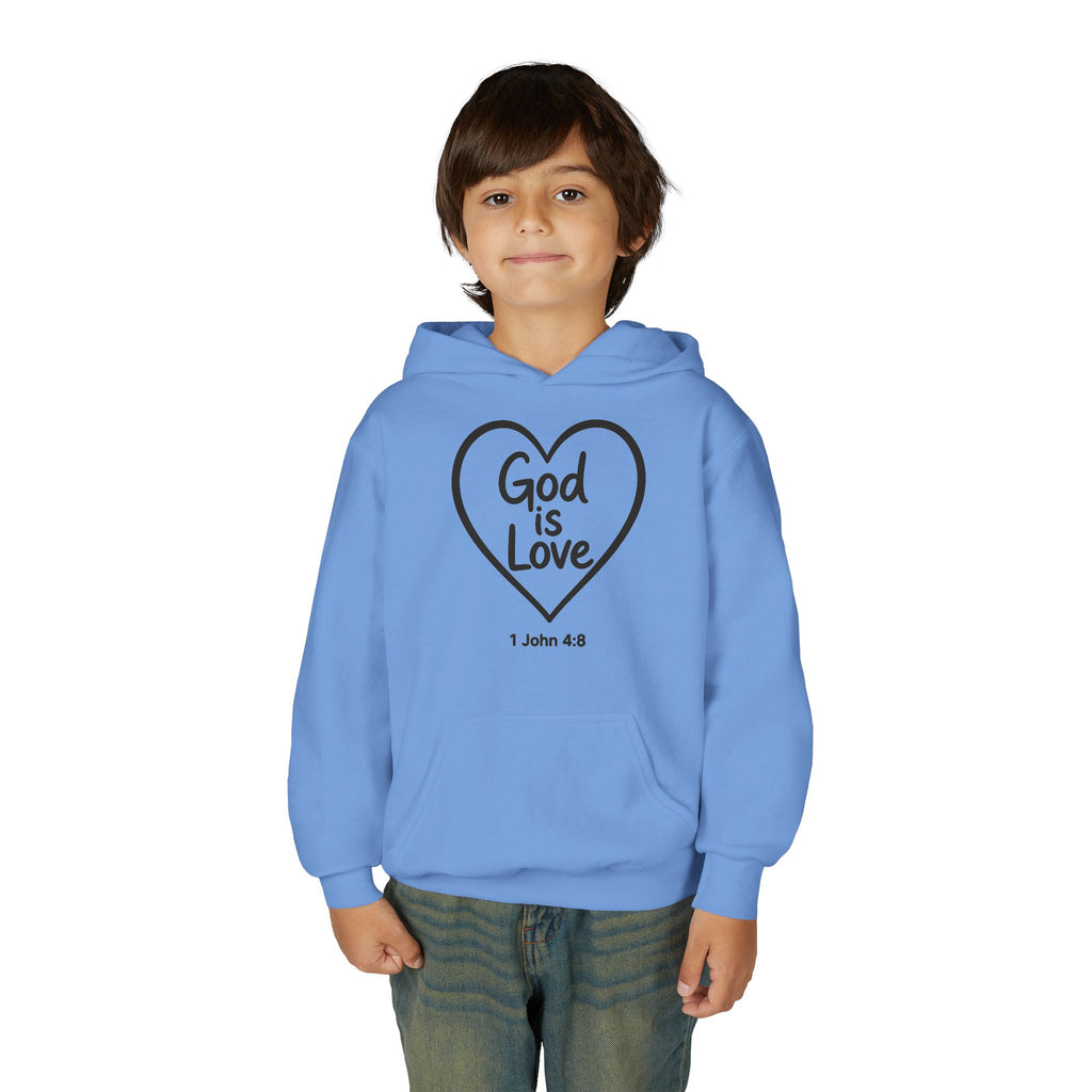 Youth Hoodie — "God Is Love" Heart Bible Verse (1 John 4:8)