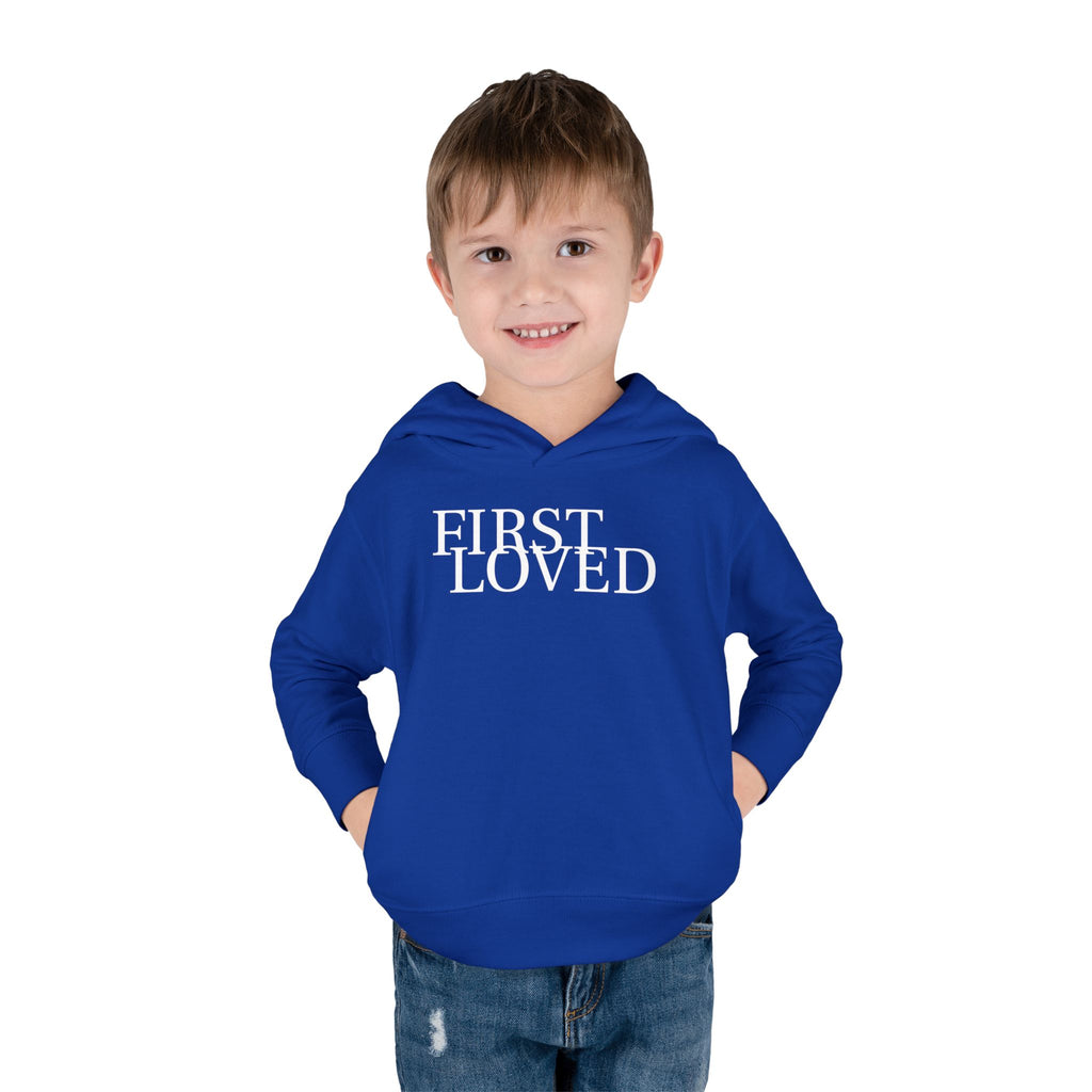 Toddler Hoodie - “First Loved” Christian Pullover (1 John 4:19)