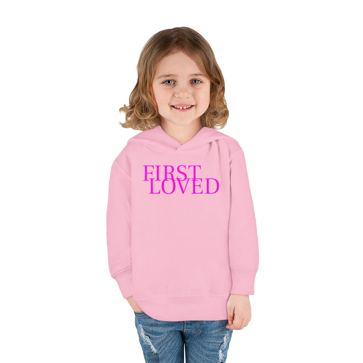 Toddler Hoodie - “First Loved” Christian Pullover (1 John 4:19)