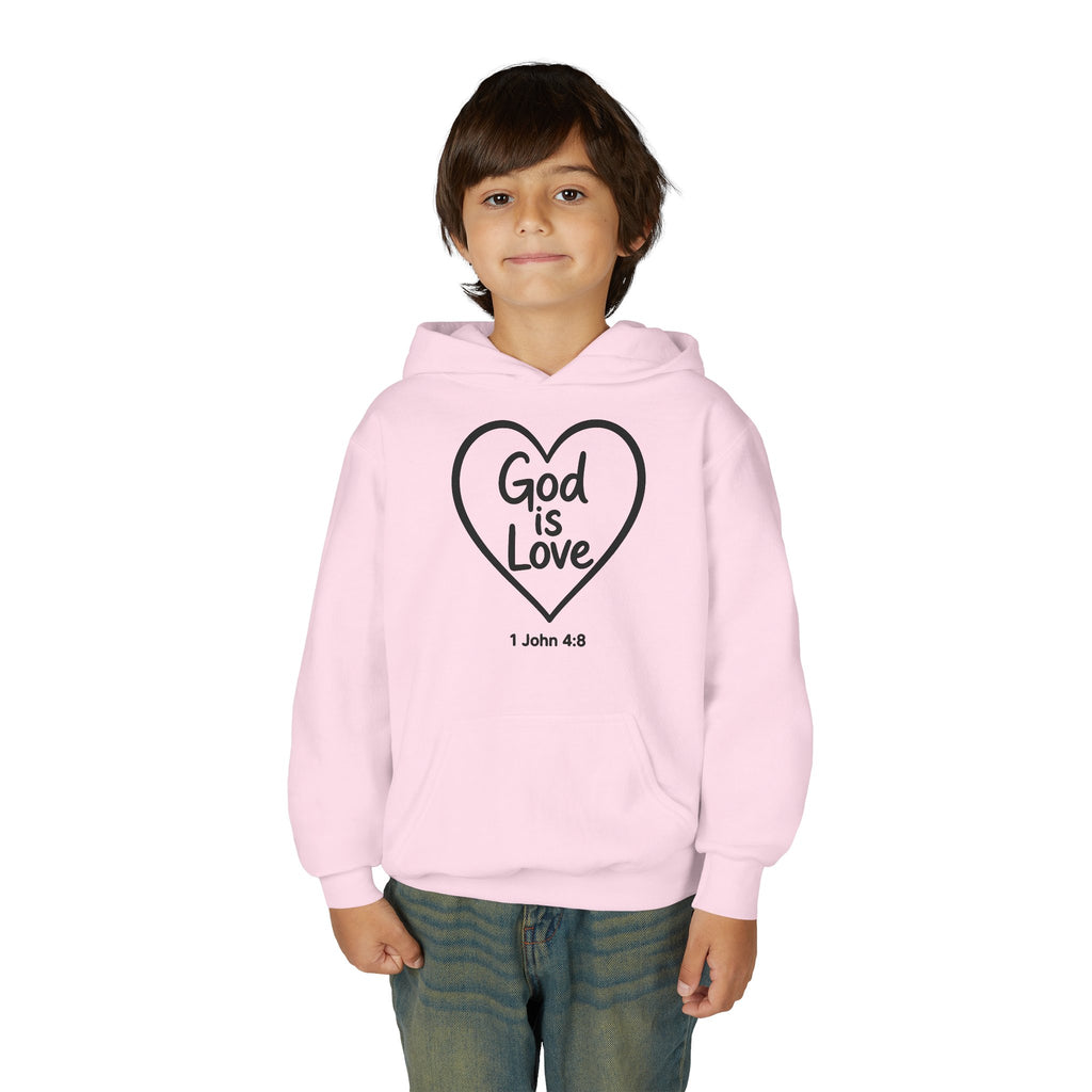 Youth Hoodie — "God Is Love" Heart Bible Verse (1 John 4:8)