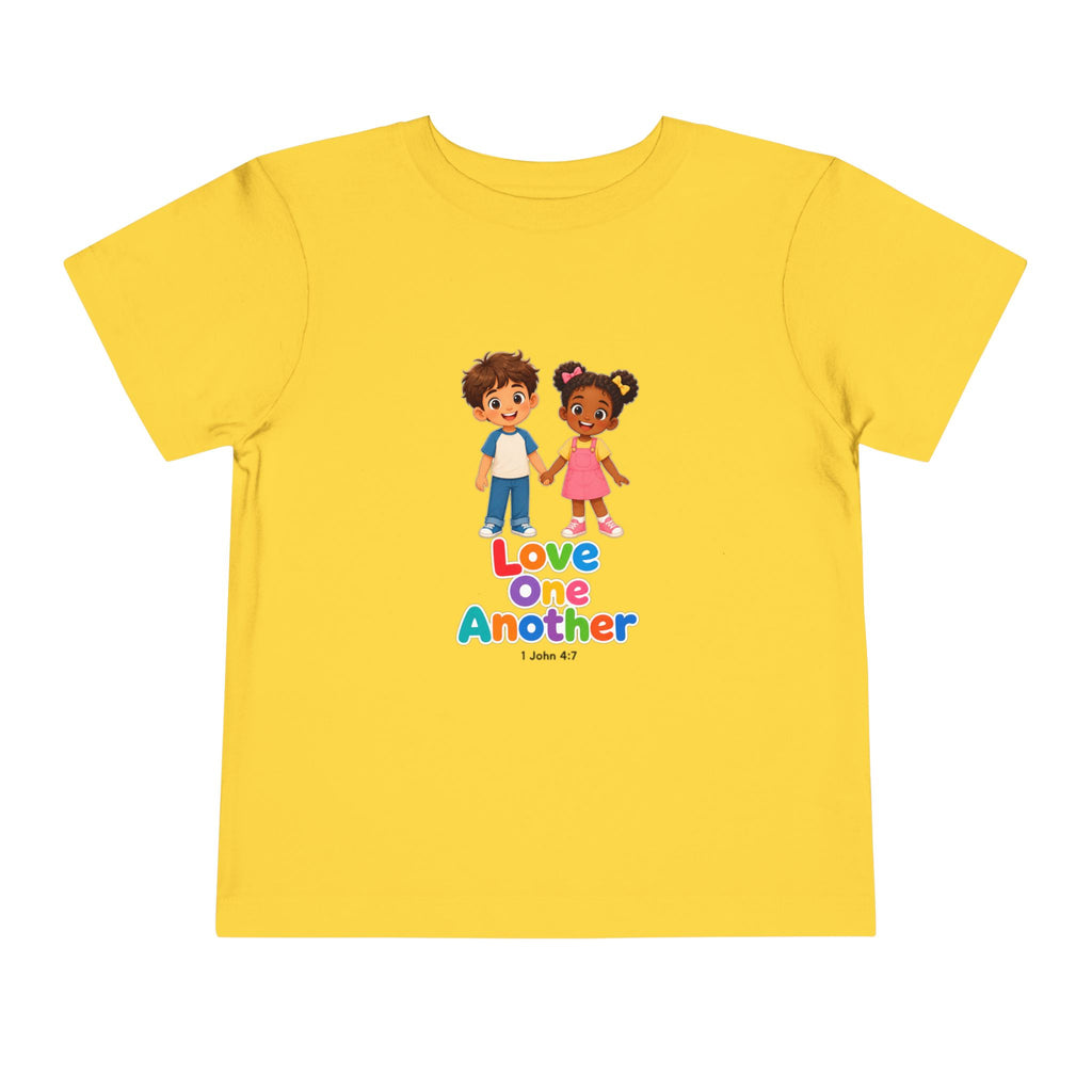 Toddler Tee — "Love One Another" Kids Christian Shirt (Hold Hands Rainbow Design)