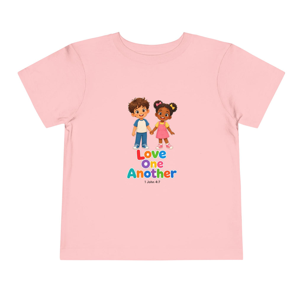 Toddler Tee — "Love One Another" Kids Christian Shirt (Hold Hands Rainbow Design)