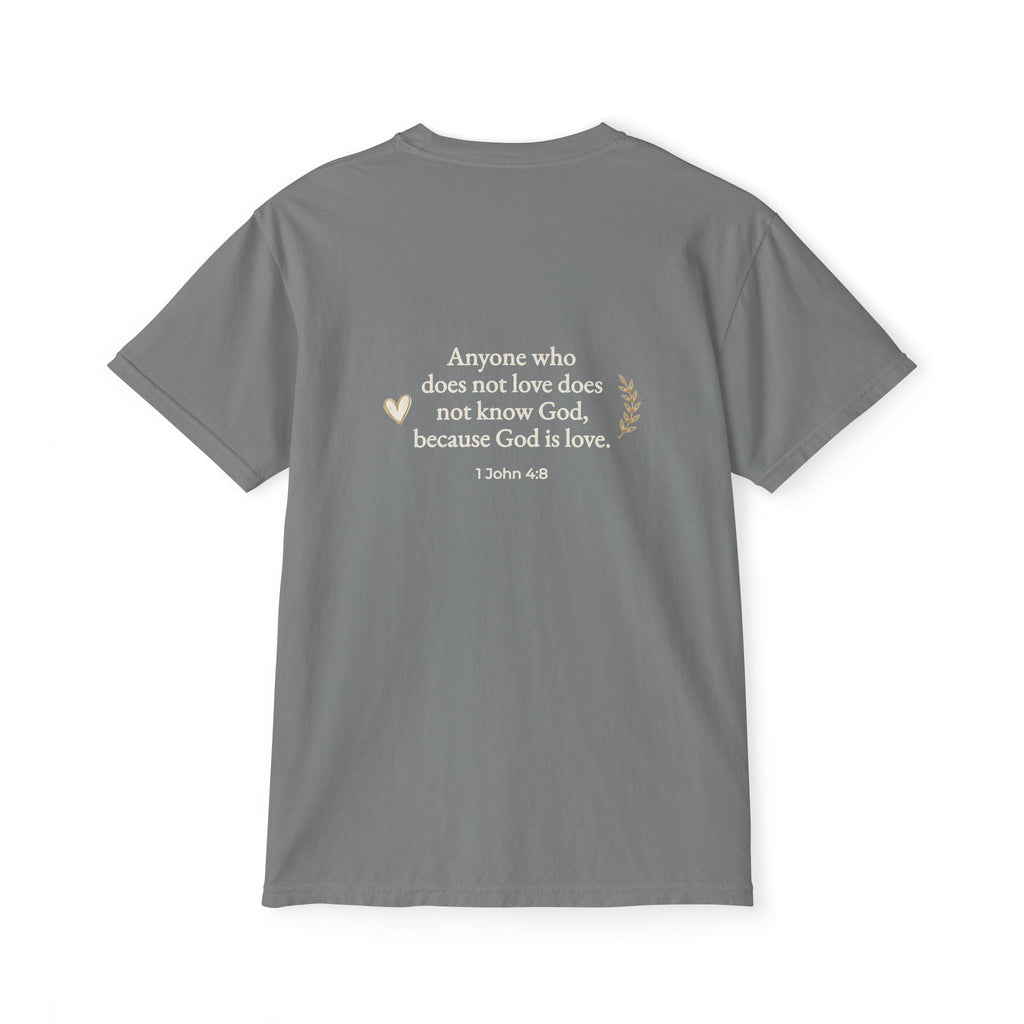 Pocket T-Shirt — 1 John 4:8 'God is Love' Inspirational Christian Tee