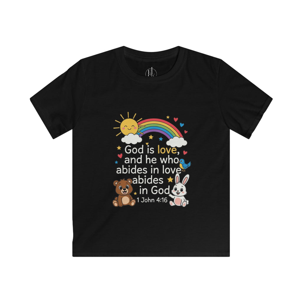 Kids Tee — 1 John 4:16 'God Is Love' Rainbow & Cute Animals Christian Shirt