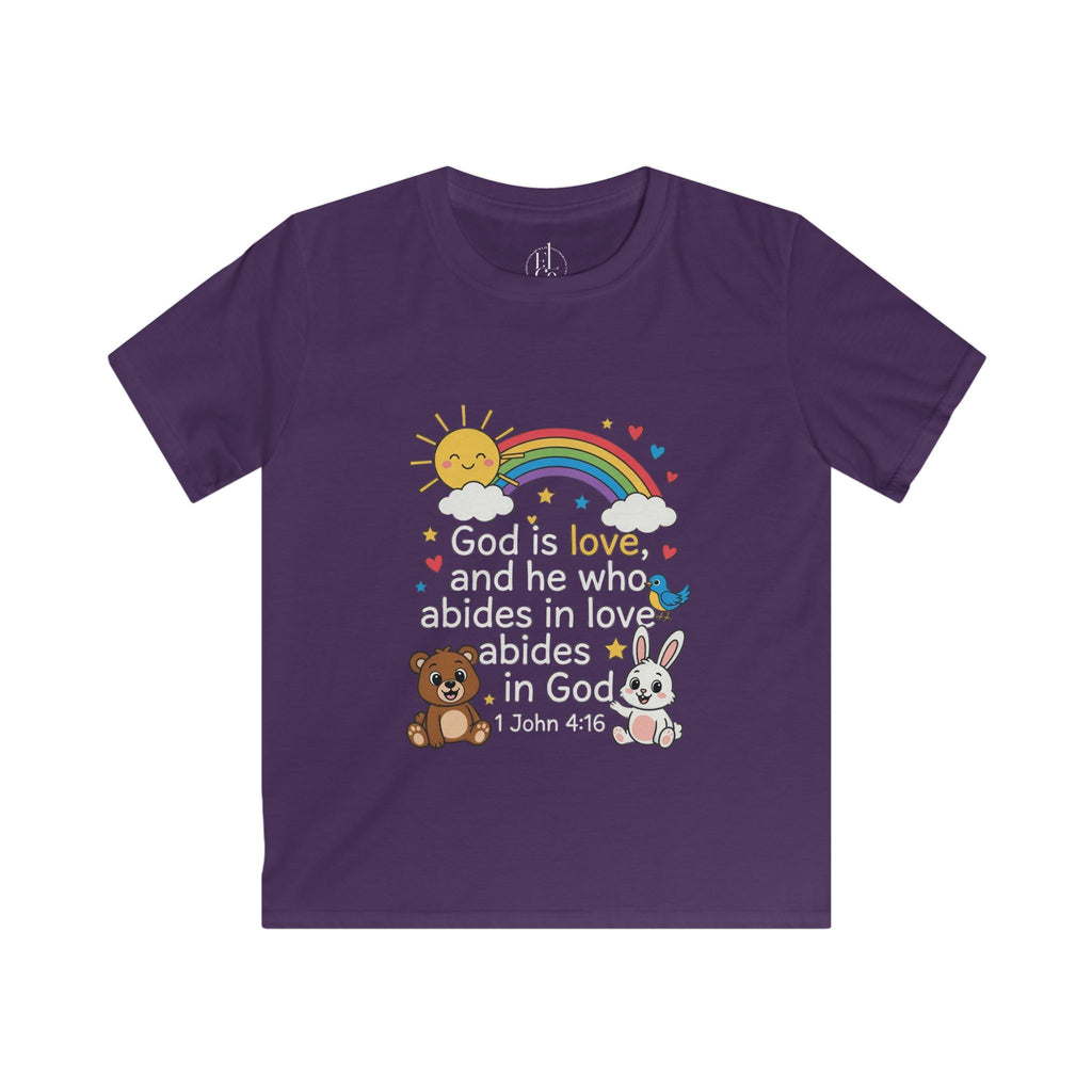Kids Tee — 1 John 4:16 'God Is Love' Rainbow & Cute Animals Christian Shirt